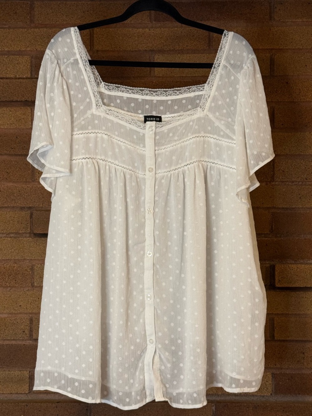 torrid White Swiss Dot Button-Front Peasant Blouse